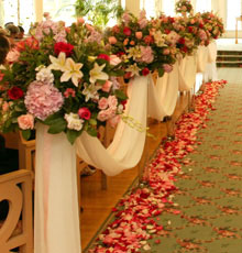 Columns swagging and petals